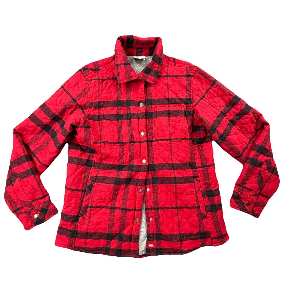 Dickies Women's Quilted Buffalo Plaid Jacket Shirt Red Black L